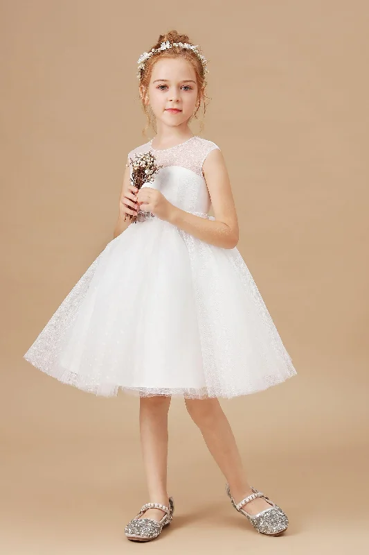 Sleeveless Ivory Lace Tulle Flower Girl Dresses