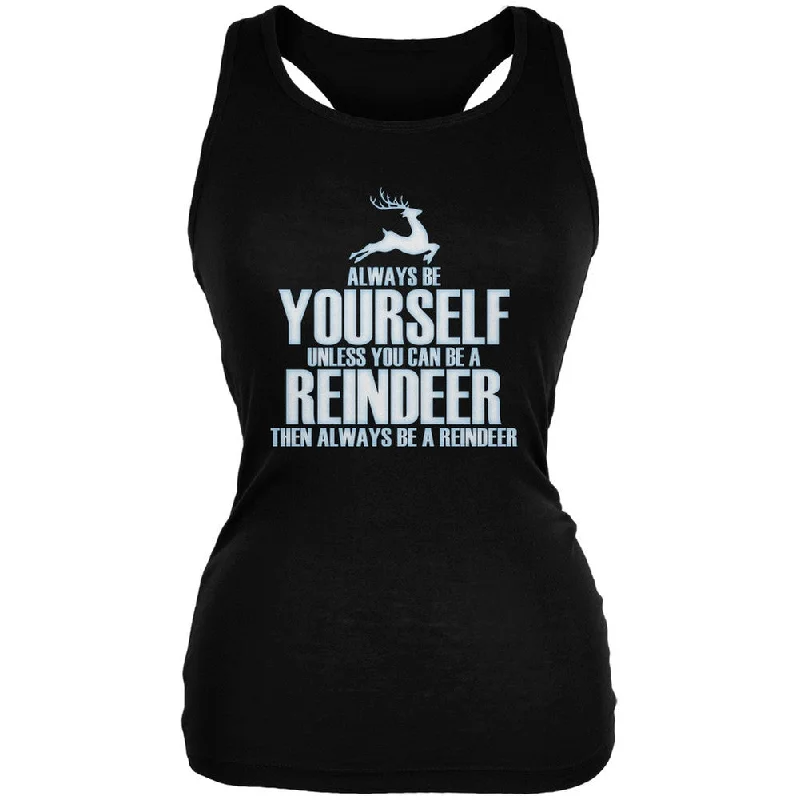 Christmas Always Be Yourself Reindeer Black Juniors Soft Tank Top soft tank top