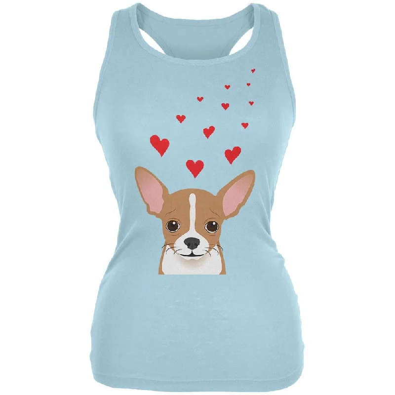 Valentine's Day Chihuahua Love Hearts Aqua Juniors Soft Tank Top flexible tank top