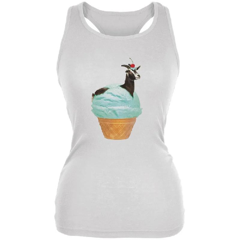 Ice Cream Cone Goat White Juniors Soft Tank Top flirty tank top