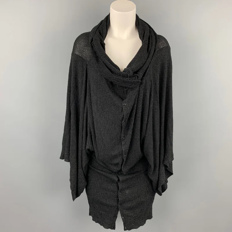A.F. VANDERVORST Size S Black Viscose / Polyester Knitted Oversized Cardigan Zippered Front Buttoned Front Snap Front A.F. VANDERVORST Size S Black Viscose / Polyester Knitted Oversized Cardigan Zippered Front Buttoned Front Snap Front