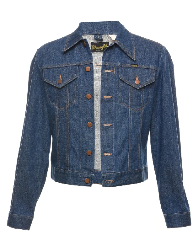 Wrangler 1970s Dark Wash Denim Jacket - L Tailored Jacket Straight Jacket A-Line Jacket
