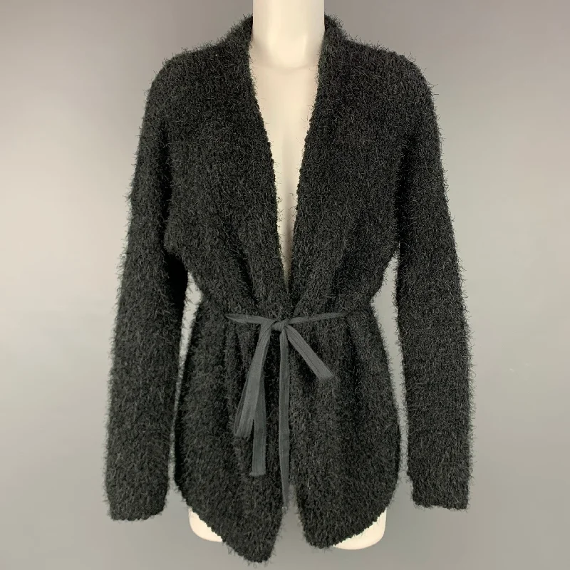 CURRENT AIR Size XS Black Knitted Textured Acrylic Belted Cardigan Oversized Loose Flowy CURRENT AIR Size XS Black Knitted Textured Acrylic Belted Cardigan Oversized Loose Flowy