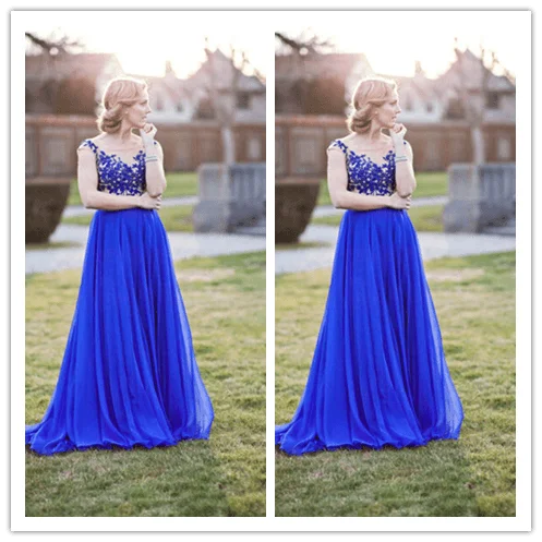 Royal Blue Real Made Appliques Latest Prom Dresses