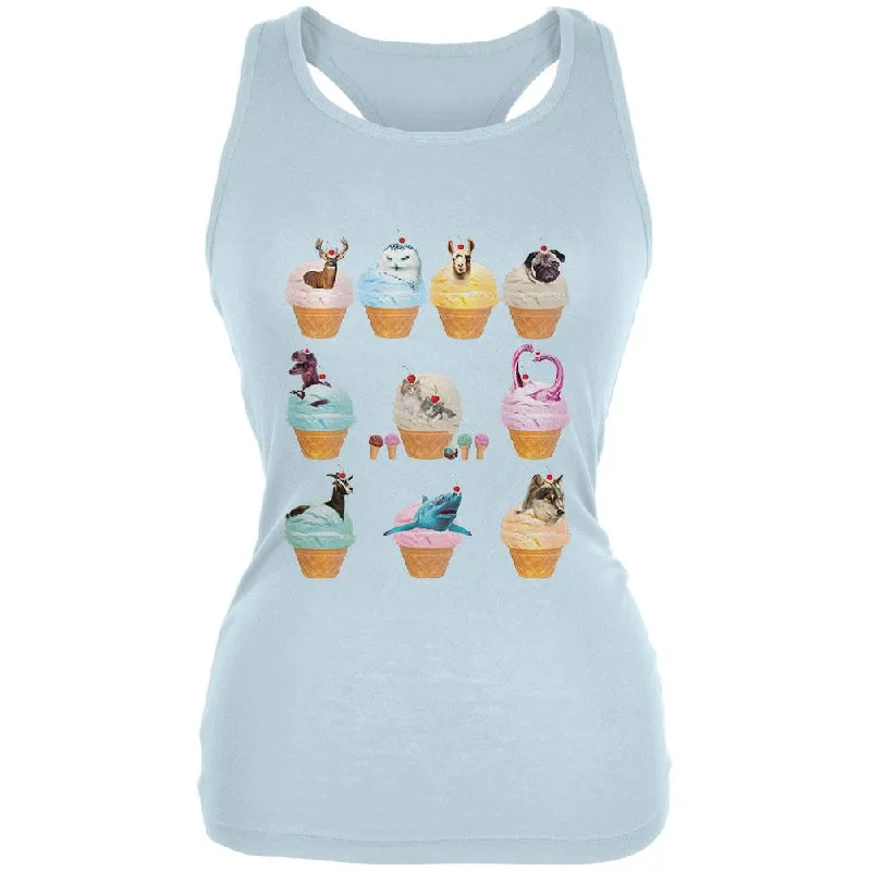 Ice Cream Cone Animals Pale Blue Juniors Soft Tank Top stylish tank top
