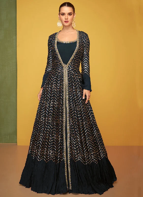 Bottle Green Embroidery Jacket Style Anarkali Gown Herringbone Jacket Checkered Jacket Solid Jacket