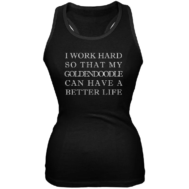 I Work Hard for My Goldendoodle Black Juniors Soft Tank Top bronze tank top