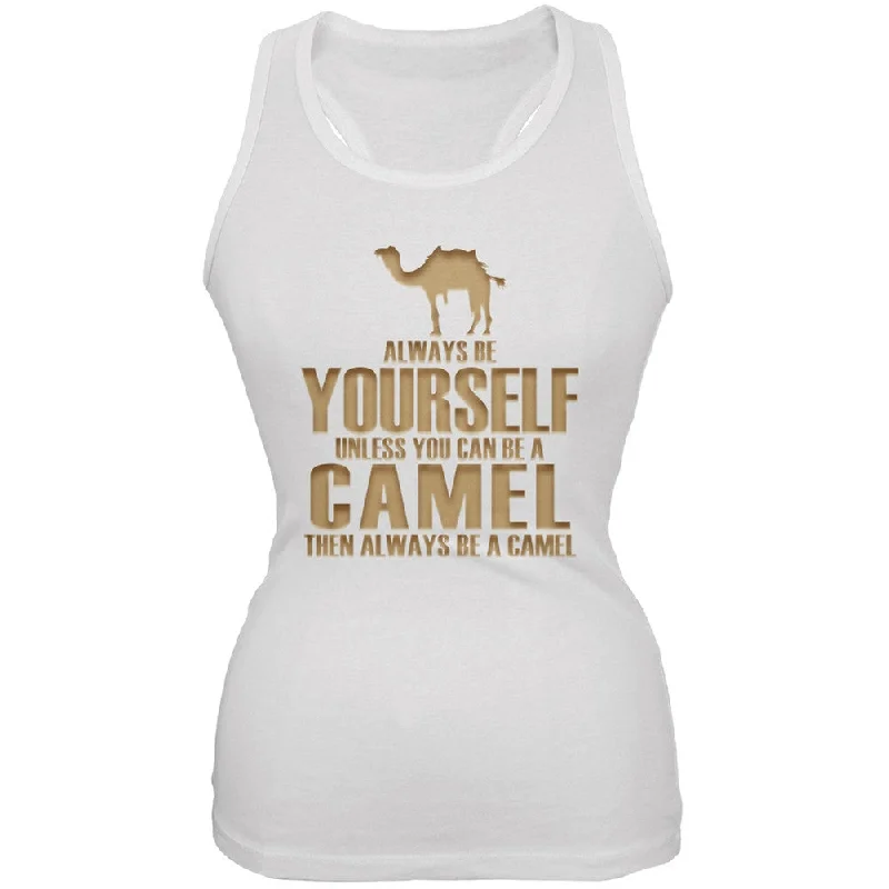 Always Be Yourself Camel White Juniors Soft Tank Top solid color tank