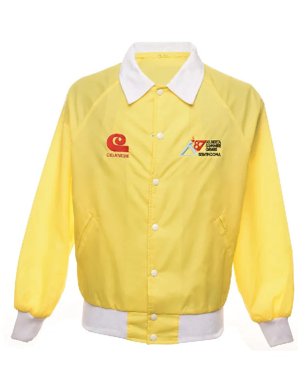 Yellow & White Two-Tone Summer Games Nylon Jacket - M Snapped Jacket Toggled Jacket Drawstring Jacket
