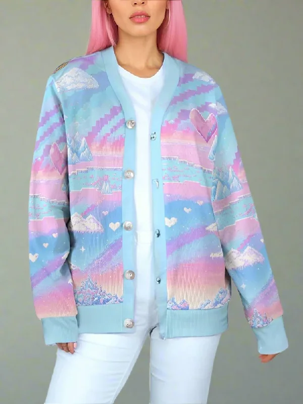 Kawaii Pixel Women's Ribbed Cardigan Jersey Fabric Tulle Fabric Batik Fabric