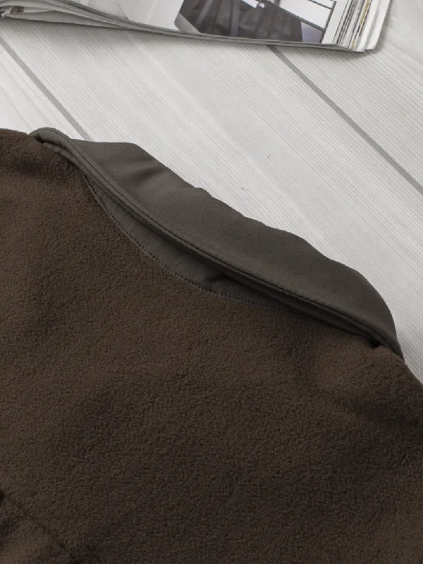 Brown Soft Fleece Jacket Zippered Jacket Buttoned Jacket Snapped Jacket