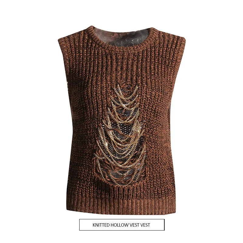 Vintage Brown Knitted Tank Top Vest for Women halter tank top