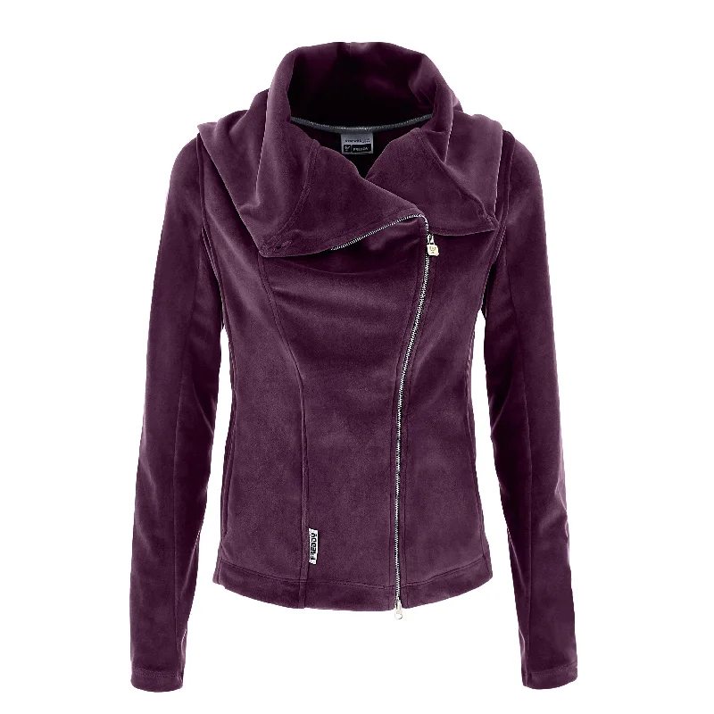 Velvet Jacket - Burgundy A-Line Jacket Boat Neck Shawl Collar