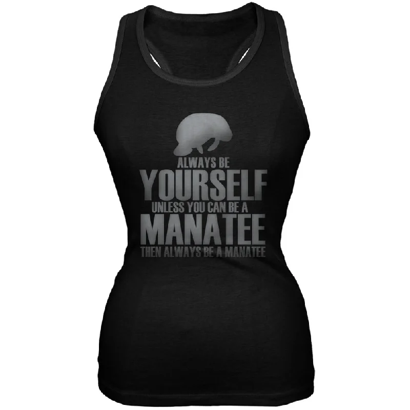 Always Be Yourself Manatee Black Juniors Soft Tank Top cold shoulder tank