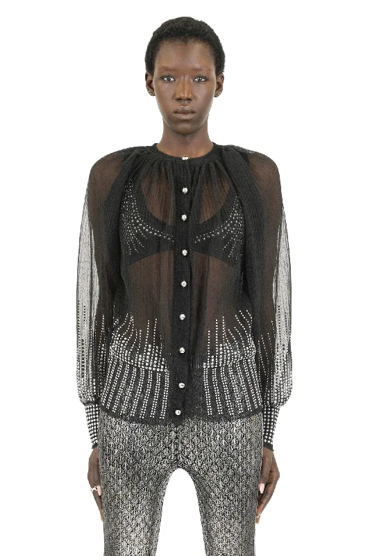 Rabanne Black Sheer Cardigan Faux Fur Fabric Real Fur Fabric Shearling Fabric