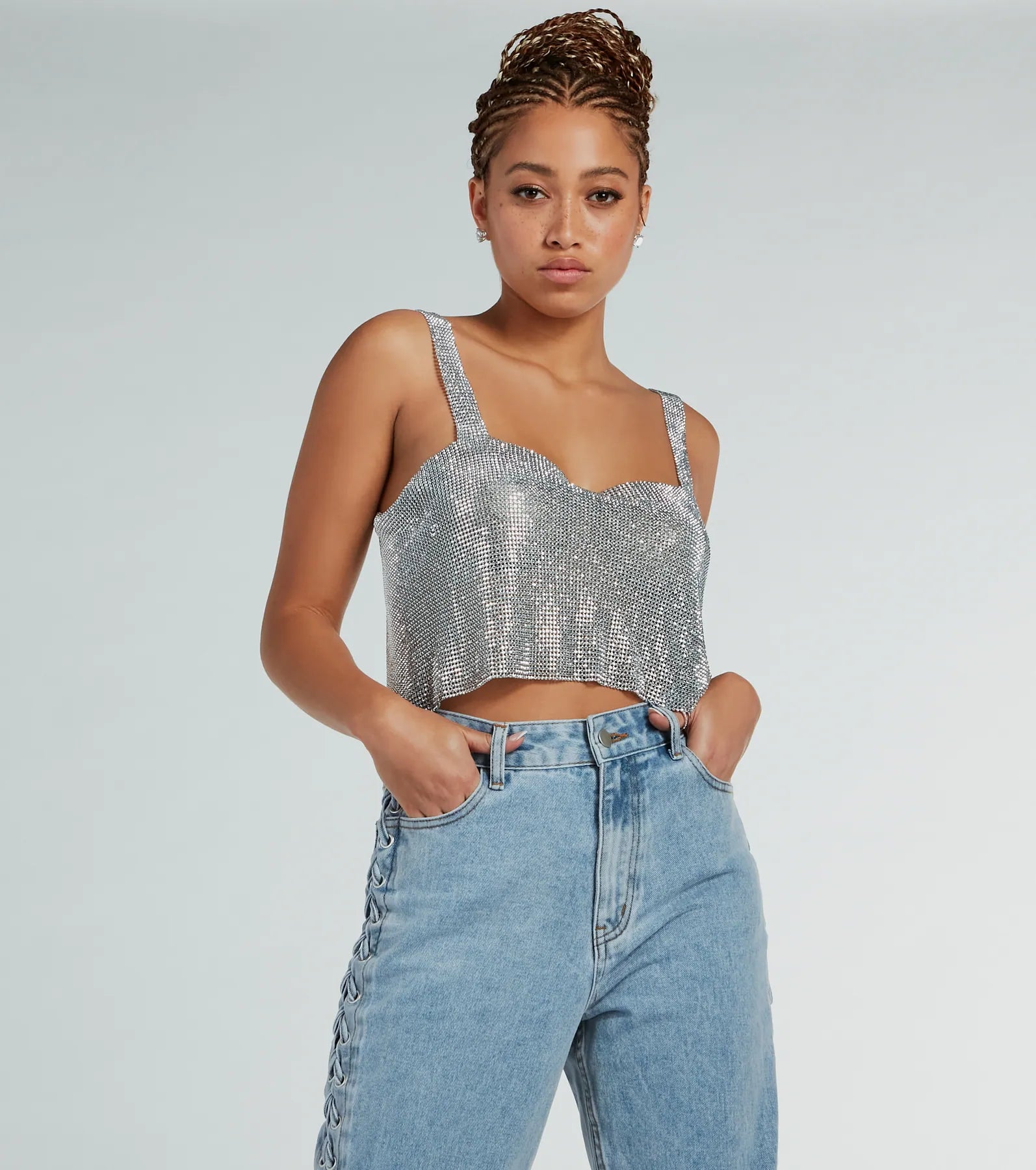 She's So Dazzling Sequin Chainmail Tank Top long tank top