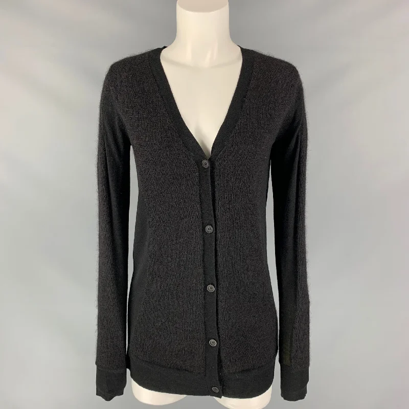 VERA WANG Size M Black Mohair Blend Mixed Fabrics Cardigan Cable Knit Ribbed Knit Lace Knit VERA WANG Size M Black Mohair Blend Mixed Fabrics Cardigan Cable Knit Ribbed Knit Lace Knit