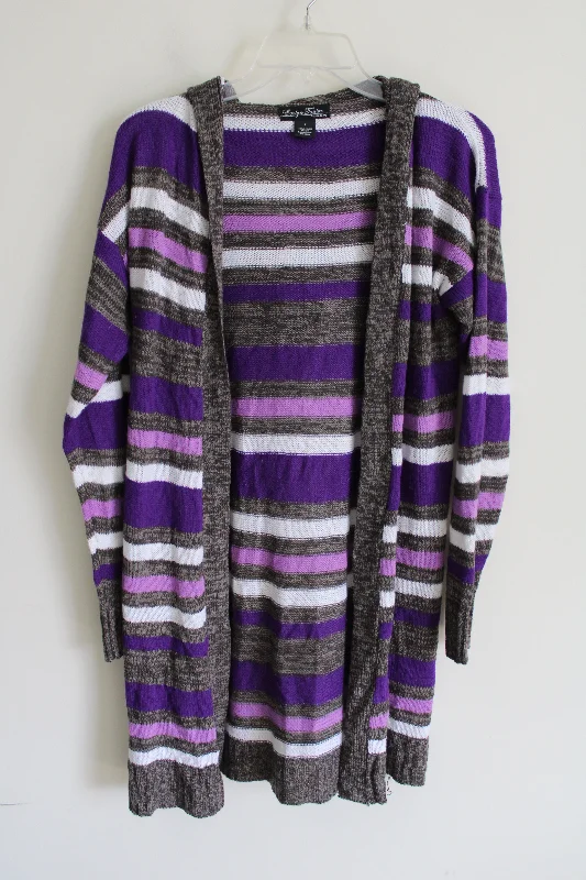 Evelyn Taylor Purple Striped Knit Long Cardigan | S Chenille Brocade Lace