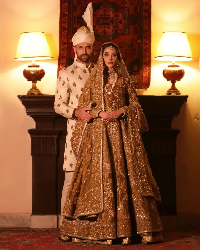 Lehenga Jacket Golden Bridal Dress Pakistani #BS812 V-Neck Jacket Boat Neck Jacket Square Neck Jacket