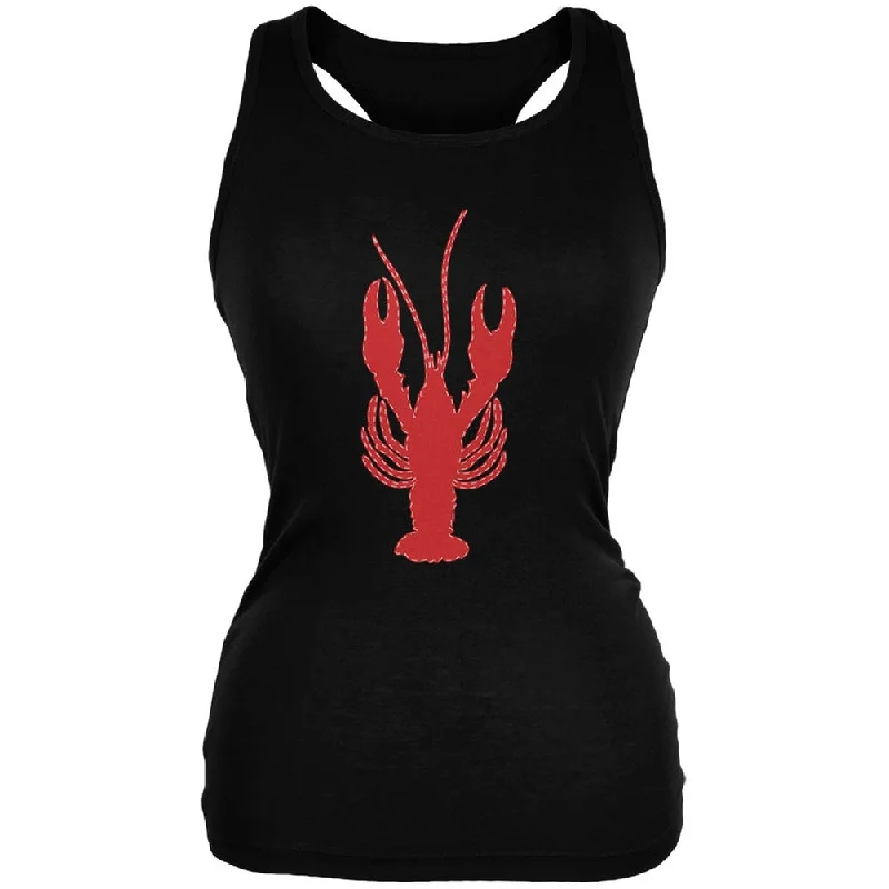 Summer - Lobster Faux Stitched Black Juniors Soft Tank Top cold shoulder tank