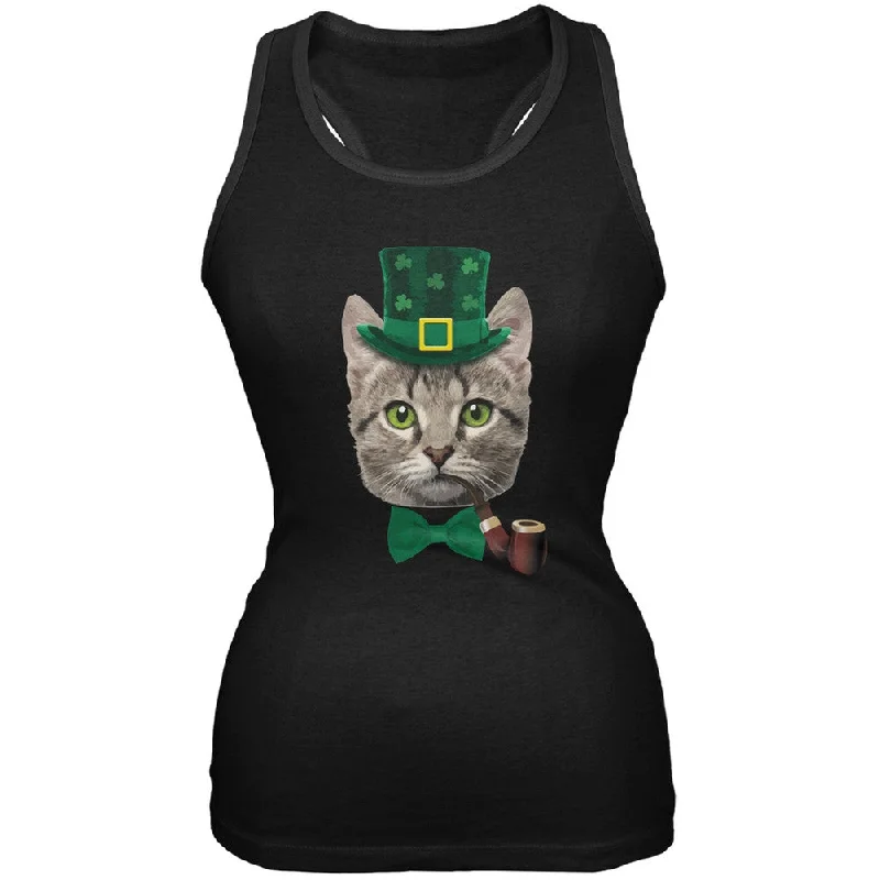 St. Patrick's Funny Cat Black Juniors Soft Tank Top breathable tank top