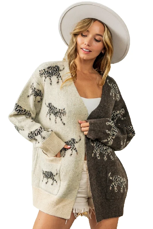 BiBi Wild Cat Knit Color Contrast Open Front Long Sleeve Patch Pocket Cardigan Terry Blend Velvet Blend Canvas Blend BiBi Wild Cat Knit Color Contrast Open Front Long Sleeve Patch Pocket Cardigan Terry Blend Velvet Blend Canvas Blend