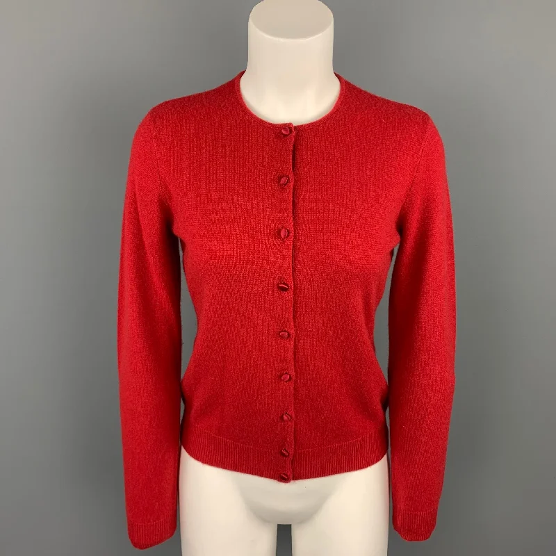 RALPH LAUREN Black Label Size M Red Knitted Cashmere Cardigan Faux Fur Fabric Real Fur Fabric Shearling Fabric RALPH LAUREN Black Label Size M Red Knitted Cashmere Cardigan Faux Fur Fabric Real Fur Fabric Shearling Fabric