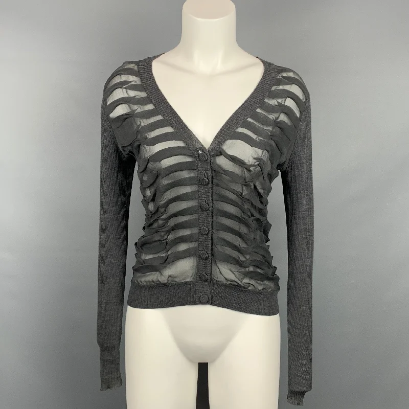 WORTH Size S Grey Ribbed Wool / Silk Buttoned Cardigan Machine Wash Dry Clean Hand Wash WORTH Size S Grey Ribbed Wool / Silk Buttoned Cardigan Machine Wash Dry Clean Hand Wash