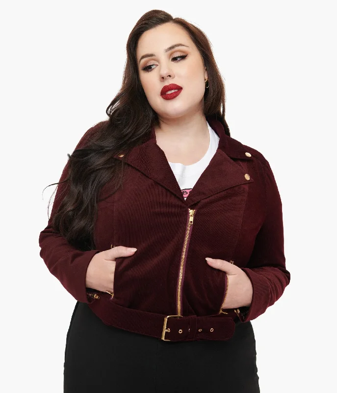 Tim Burton’s The Nightmare Before Christmas by Unique Vintage Plus Size Burgundy Velvet Jacket Embroidered Jacket Appliqued Jacket Beaded Jacket