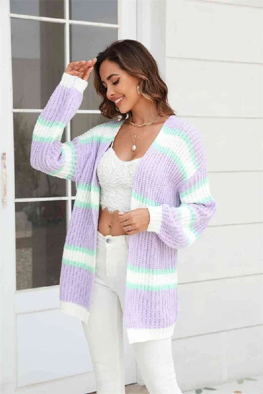 Pastel Color Block Ribbed Dropped Shoulder Open Front Cardigan Nylon Fabric Polyester Fabric Spandex Fabric Pastel Color Block Ribbed Dropped Shoulder Open Front Cardigan Nylon Fabric Polyester Fabric Spandex Fabric