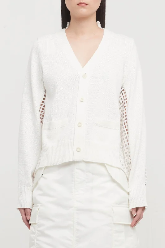 Sacai Embroidery Lace Knit Cardigan Ribbed Striped Patterned