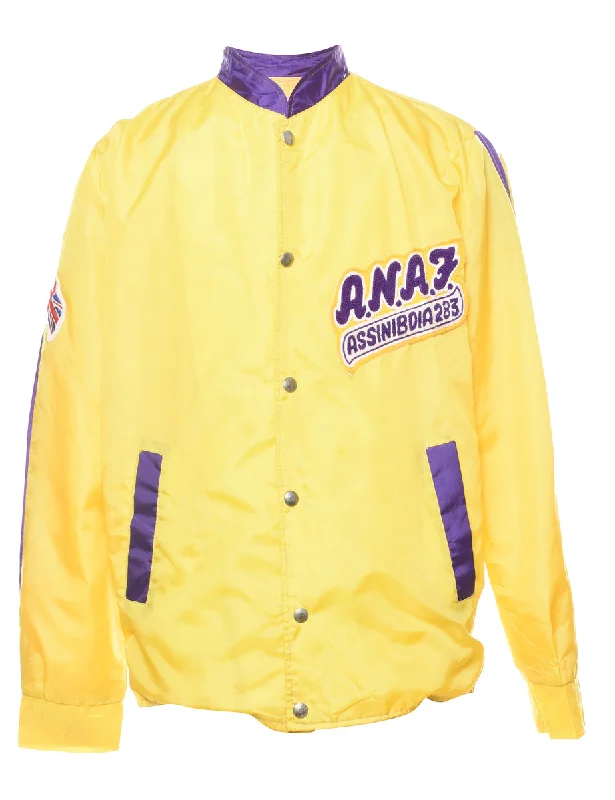 Yellow & Purple Vintage Varsity Jacket - M Tiered Jacket Buttoned Jacket Zippered Jacket