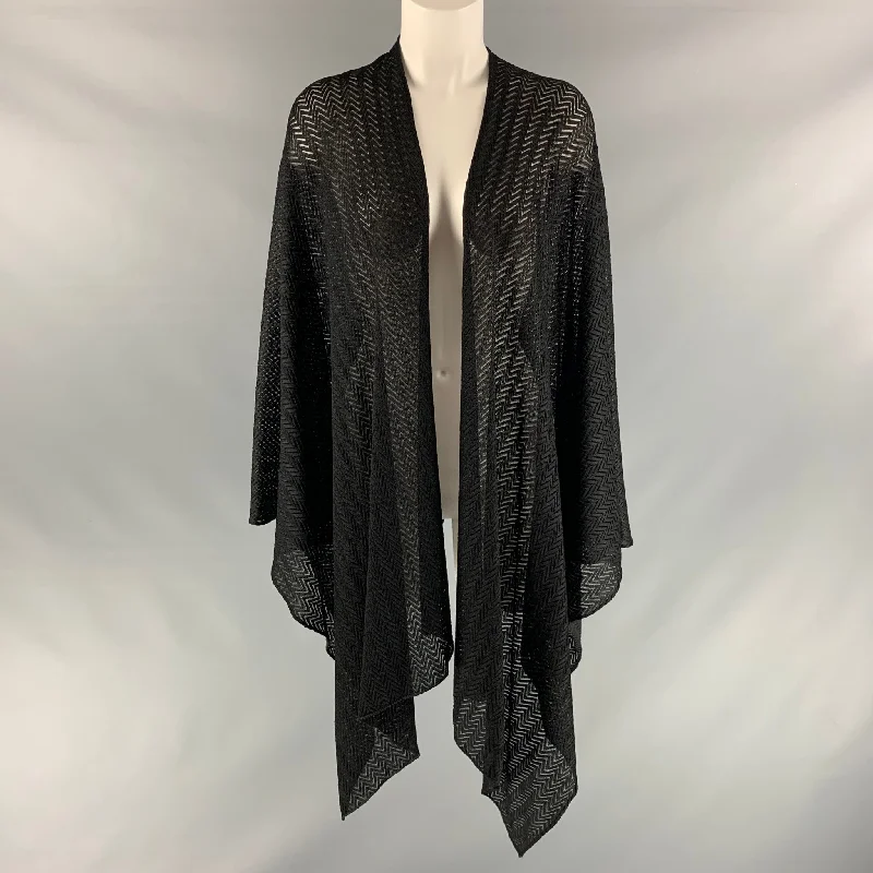 MISSONI  One Size Black Herringbone Open Front Cardigan Ribbed Striped Patterned