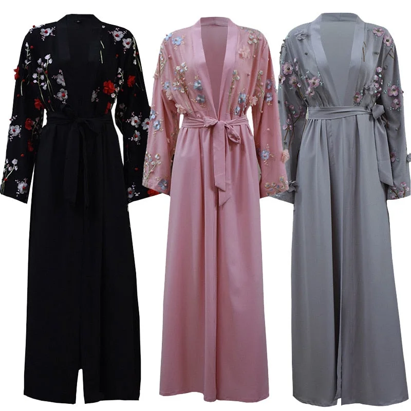 UAE Abaya Dubai Kaftan Arab Islam Women Long Floral Muslim Kimono Cardigan Thin Thick Dense