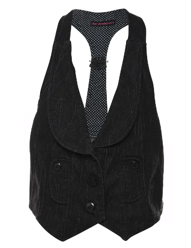 Classic Black Y2K Denim Waistcoat - S