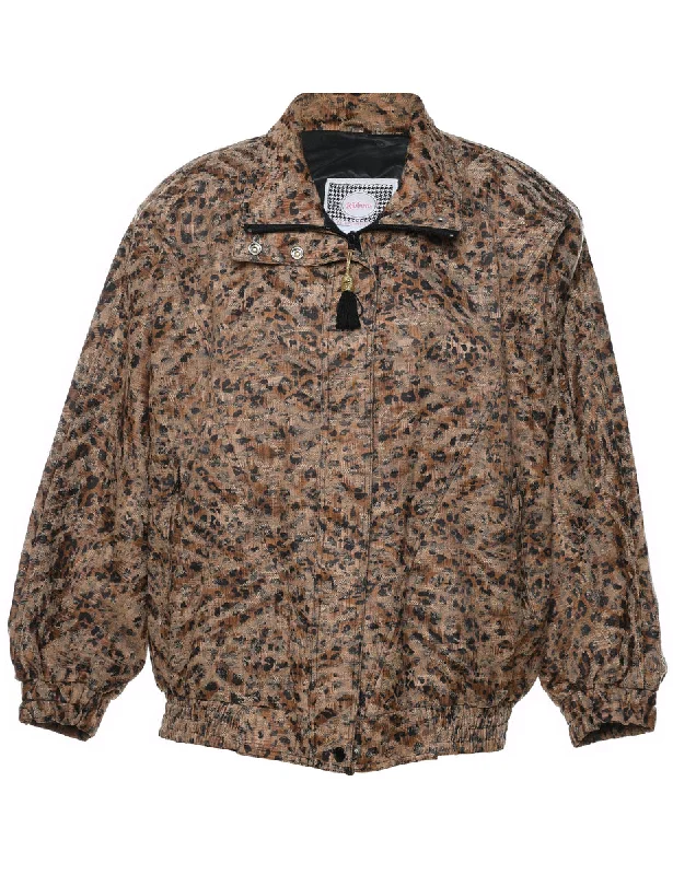 Leopard Print Light Brown & Black Zip-Front Jacket - M