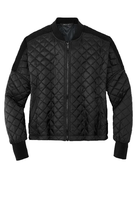 Mercer+Mettle Womens Quilted Water Resistant Full Zip Jacket - Deep Black