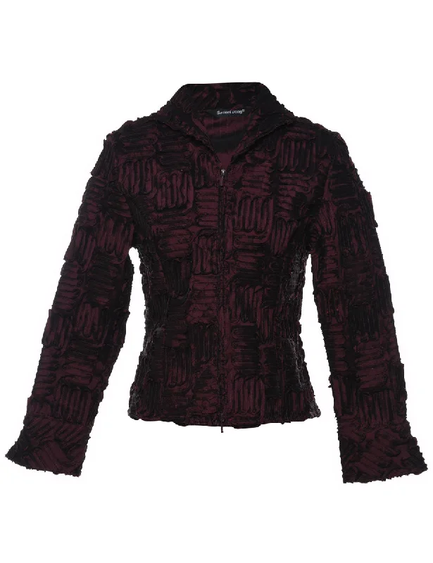 Plum & Black Embroidered Detail Jacket - S