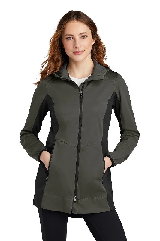 Port Authority Womens Active Wind & Water Resistant Full Zip Hooded Jacket - Steel Grey/Deep Black