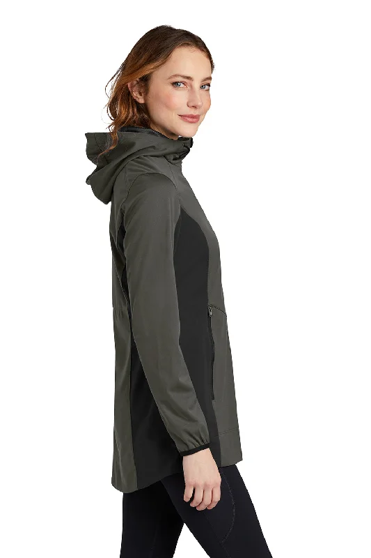 Port Authority Womens Active Wind & Water Resistant Full Zip Hooded Jacket - Steel Grey/Deep Black