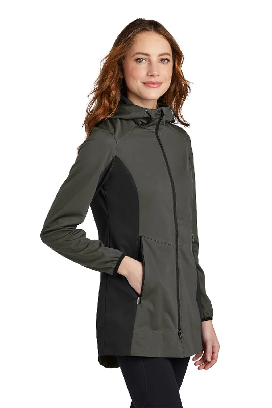 Port Authority Womens Active Wind & Water Resistant Full Zip Hooded Jacket - Steel Grey/Deep Black