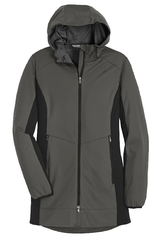 Port Authority Womens Active Wind & Water Resistant Full Zip Hooded Jacket - Steel Grey/Deep Black