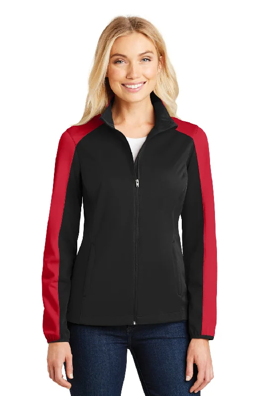 Port Authority Womens Active Wind & Water Resistant Full Zip Jacket - Deep Black/Rich Red - Closeout