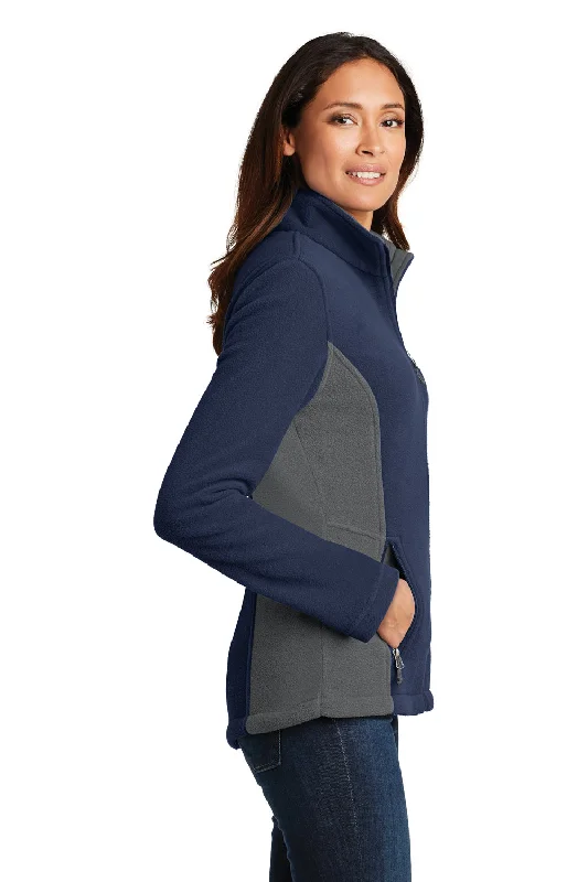 Port Authority Womens Full Zip Fleece Jacket - True Navy Blue/Battleship Grey