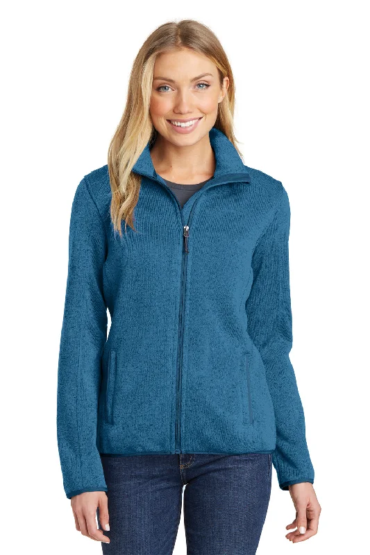 Port Authority Womens Full Zip Sweater Fleece Jacket - Heather Medium Blue