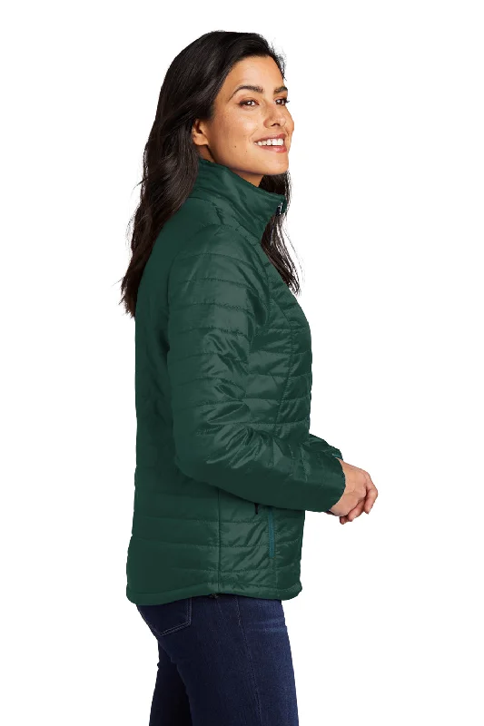 Port Authority Womens Water Resistant Packable Puffy Full Zip Jacket - Tree Green/Marine Green - Closeout