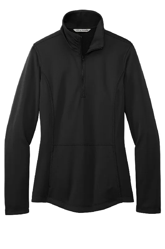 Port Authority Womens Smooth Fleece 1/4 Zip Hooded Jacket - Deep Black