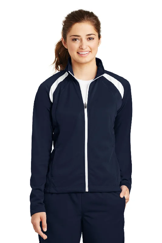 Sport-Tek Womens Full Zip Track Jacket - True Navy Blue/White