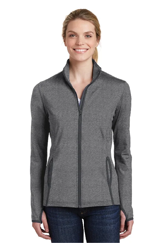 Sport-Tek Womens Sport-Wick Moisture Wicking Full Zip Jacket - Heather Charcoal Grey/Charcoal Grey