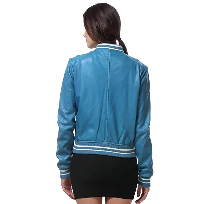 Stylish Womens genuine leather Blue Bomber Jacket